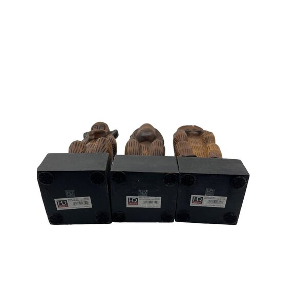 HD Wise Monkeys, 11” on Base Carved Wood Hear No Evil See No Evil Speak No Evil - Picture 11 of 12